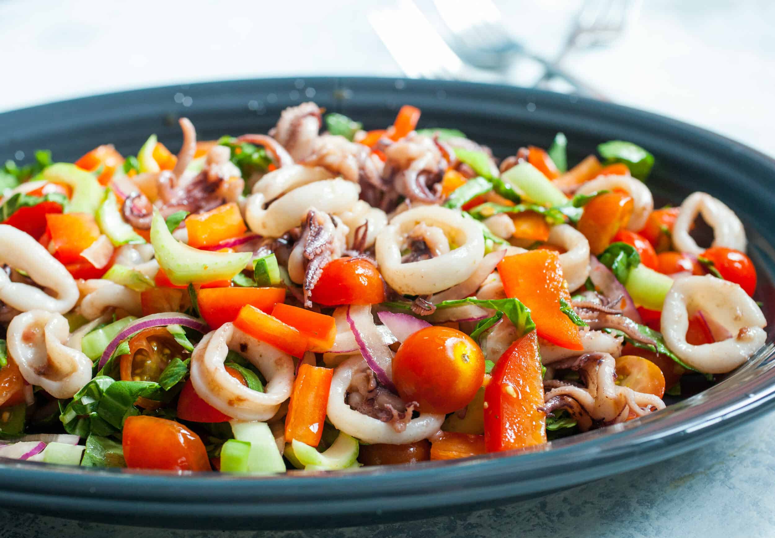 Calamari Salad With Fresh Vegetables Crunch Time Kitchen