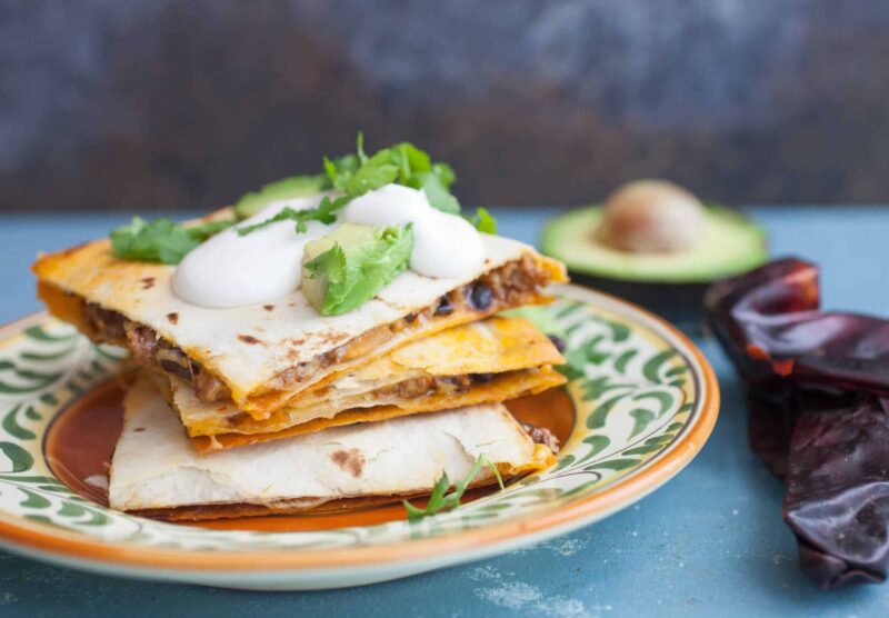 Three Chile Quesadillas: My dream quesadilla with beef, beans, and mushrooms plus a just-spicy-enough three chile spice mix! | macheesmo.com