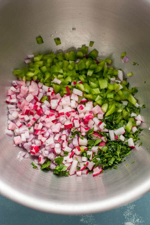 Crunchy Ingredients for potato salad.