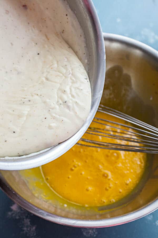Finishing the Parmesan Cheese Souffle Batter