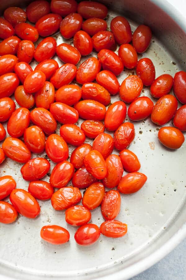 Cherry Tomato Spaghetti start in a skillet.