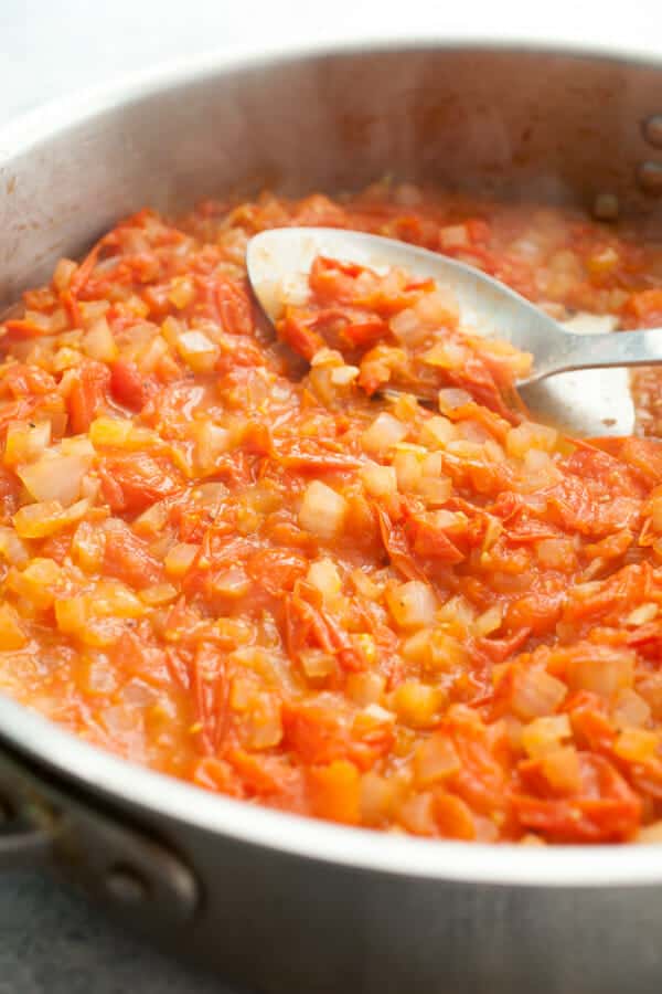 Cherry Tomato Sauce cooking down.