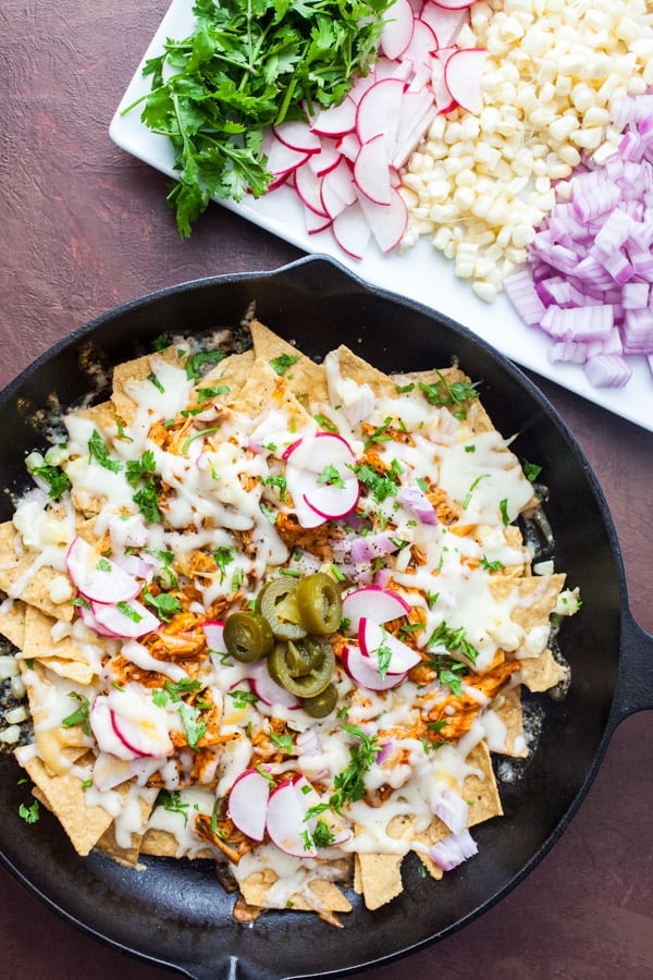BBQ Chicken Nachos with all toppings