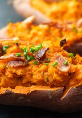 Double Baked Sweet Potatoes with Bacon
