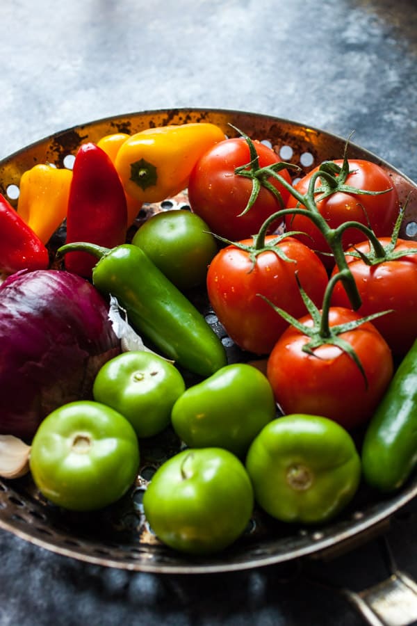 Various colorful veggies for grilled salsa recipe!