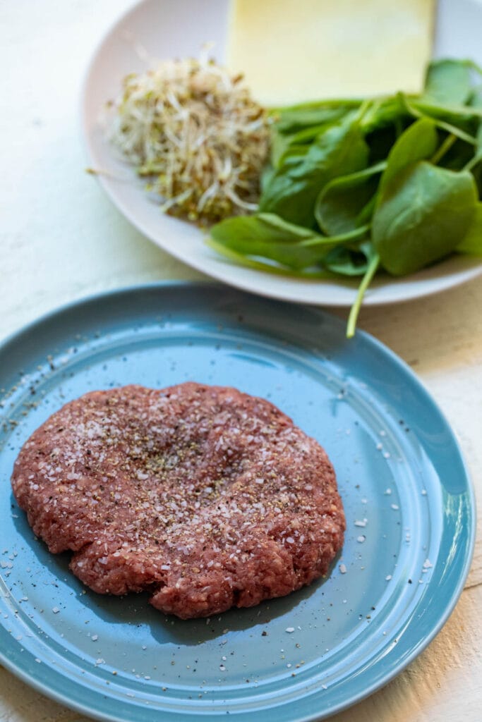 Burger Patties shaped and seasoned.