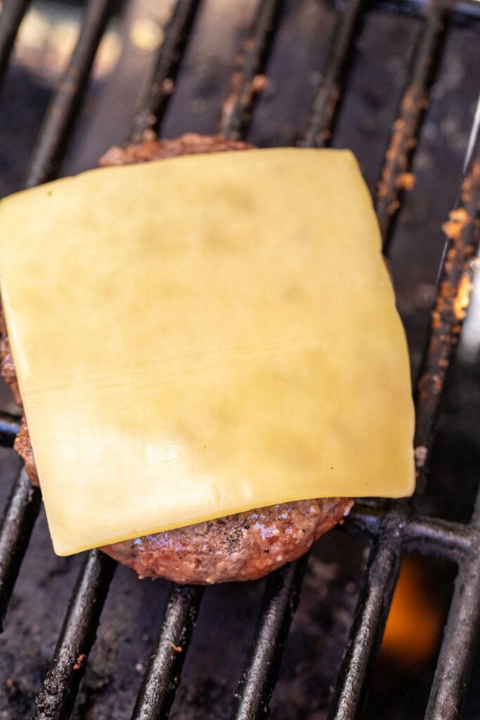 Green Goddess Burger on the grill. 