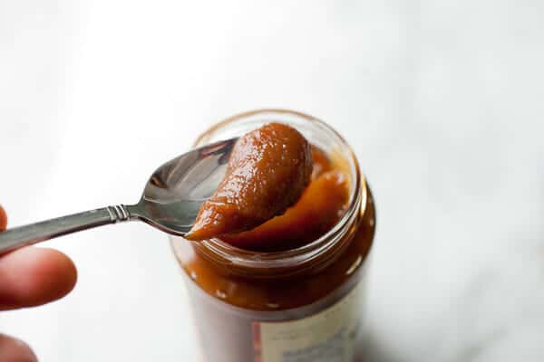 Apple butter in a jar.