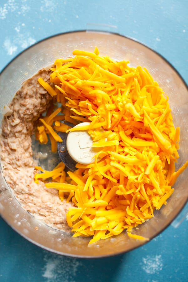 Blending pupusa filling.