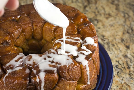 glazing the Chocolate Chip Monkey Bread