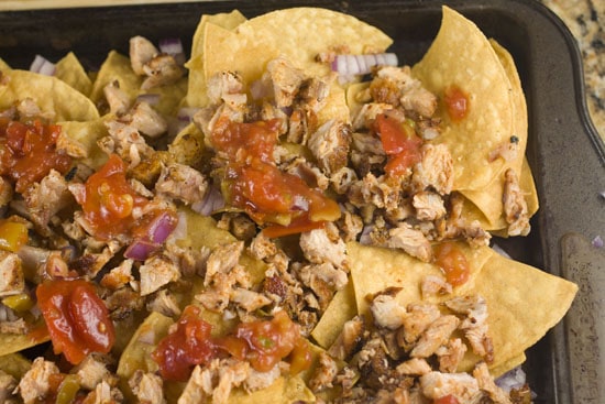 sheet pan full of Rib nachos