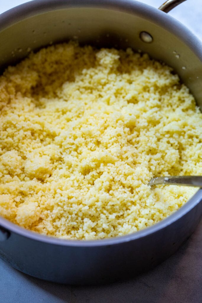 Couscous in a pan.