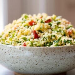 Couscous Tabbouleh in a pretty bowl.