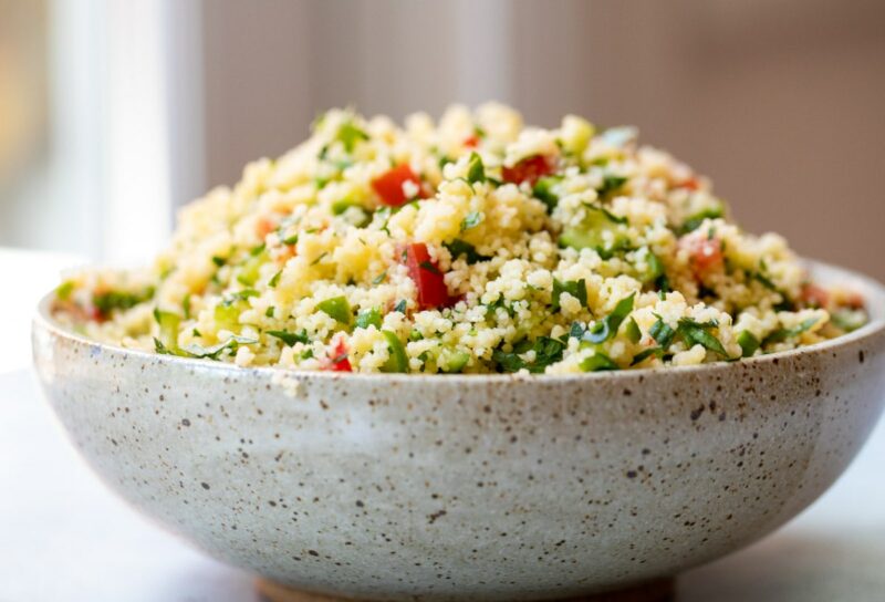 Couscous Tabbouleh in a pretty bowl.