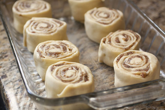 pan full of Date Cinnamon Rolls