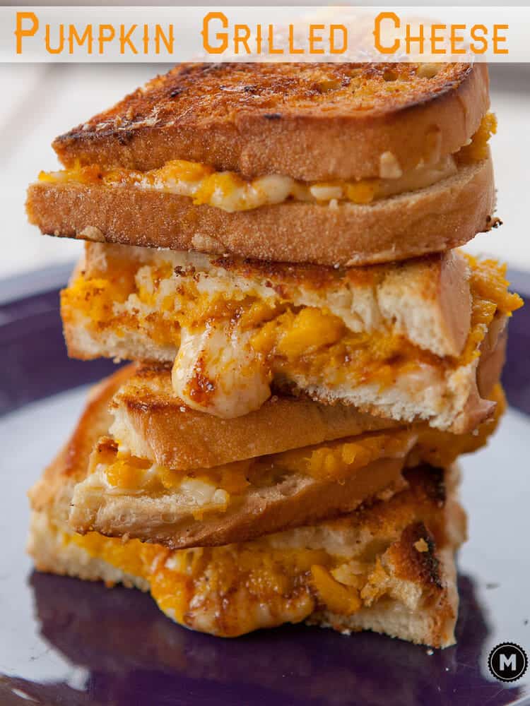 Pumpkin Grilled Cheese Sandwich - Fresh roasted pumpkin slathered with spices and gooey cheese in one of my favorite fall grilled cheeses.