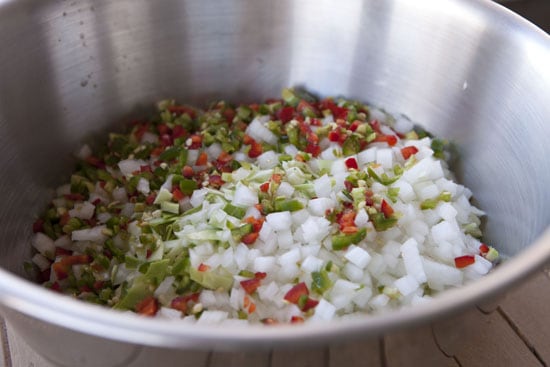 peppers going in Cabbage Salsa