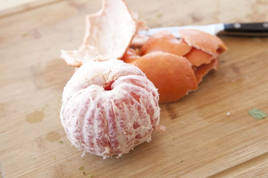 peeled grapefruit for Grapefruit Guacamole