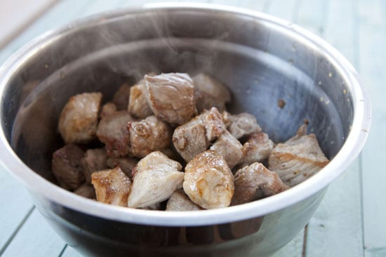 browned pork for Pork Vindaloo