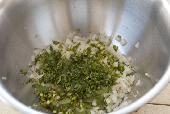 chopped peppers for Grapefruit Guacamole