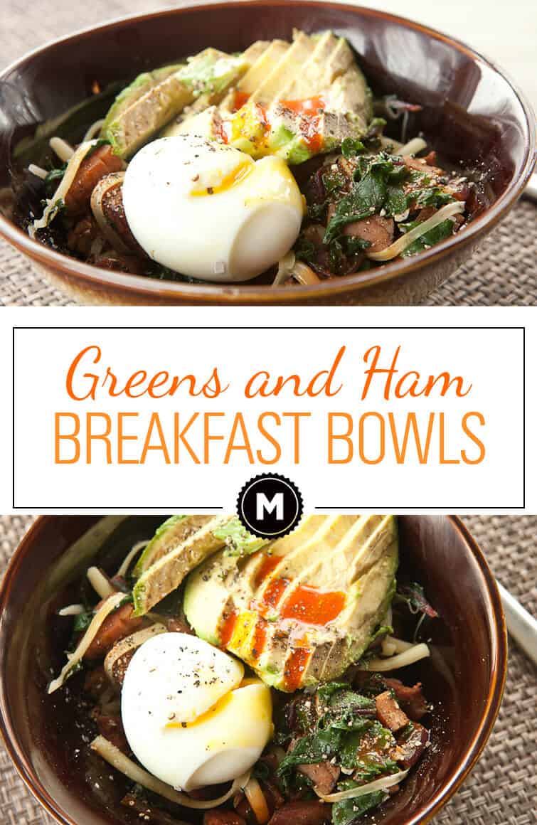 Ham Breakfast Bowl - Simple and warming sauteed greens and ham breakfast bowls with perfect soft-boiled eggs!