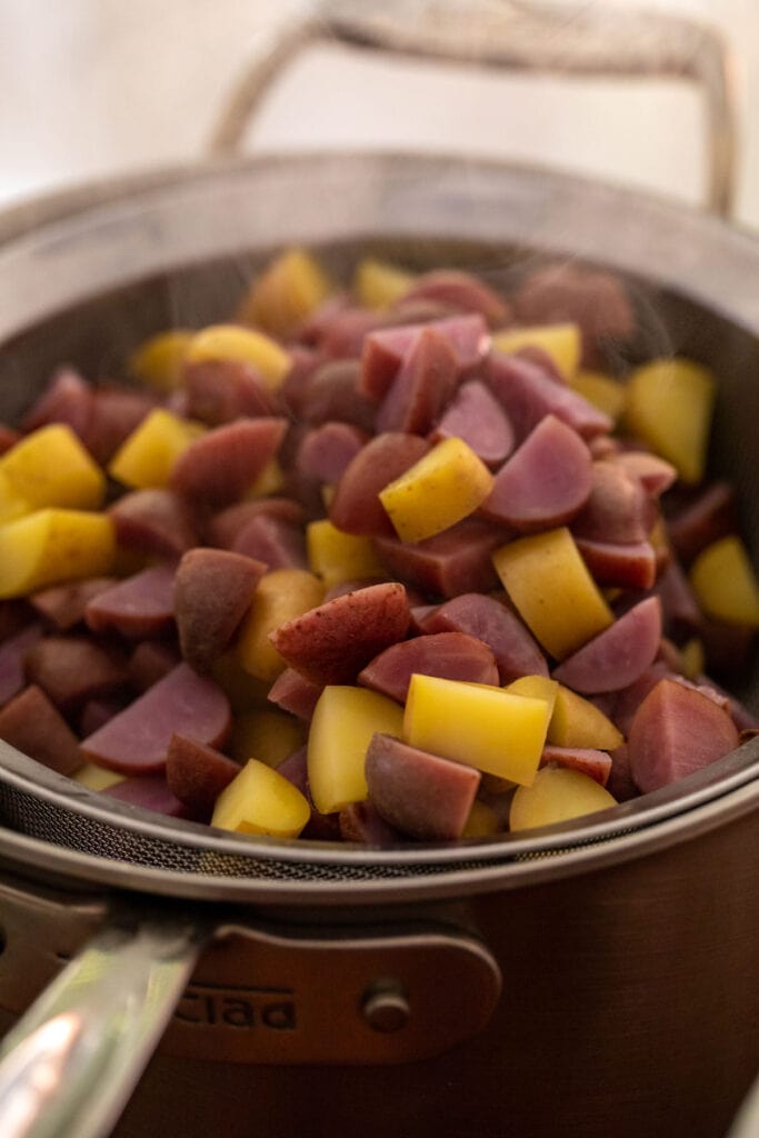 Cooked potatoes for potato salad.