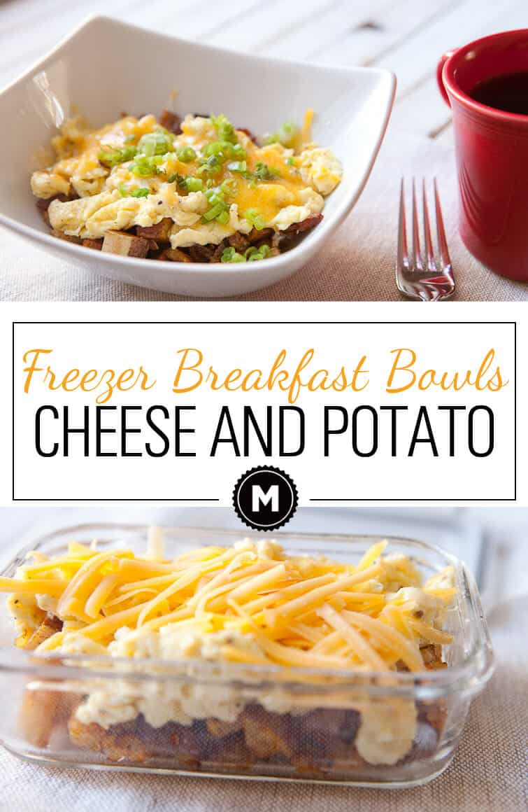 Freezable Breakfast Bowls: Cheese and potatoes pile high with eggs in freezable portions. They reheat fantastically for a quick and healthy breakfast!