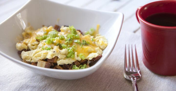 Freezable Breakfast Bowls: Cheese and potatoes pile high with eggs in freezable portions. They reheat fantastically for a quick and healthy breakfast!