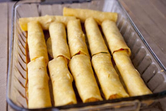 chili gravy enchiladas In the pan.