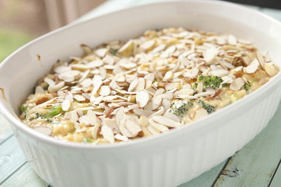 Almonds on top of Leftover Rice Casserole