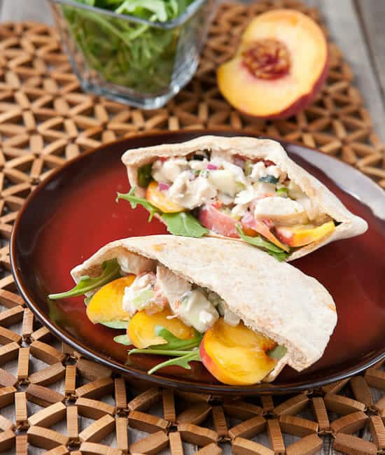 peach chicken salad pitas