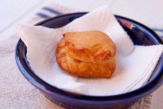 Testing the fry on the Peach Beignets