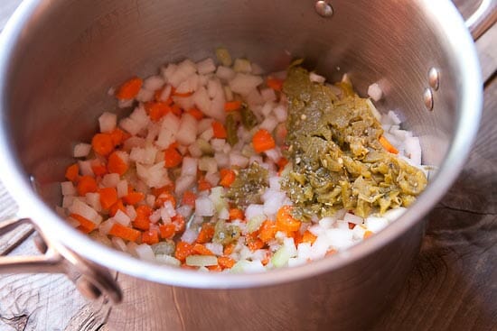 Starting vegetables for soup base.