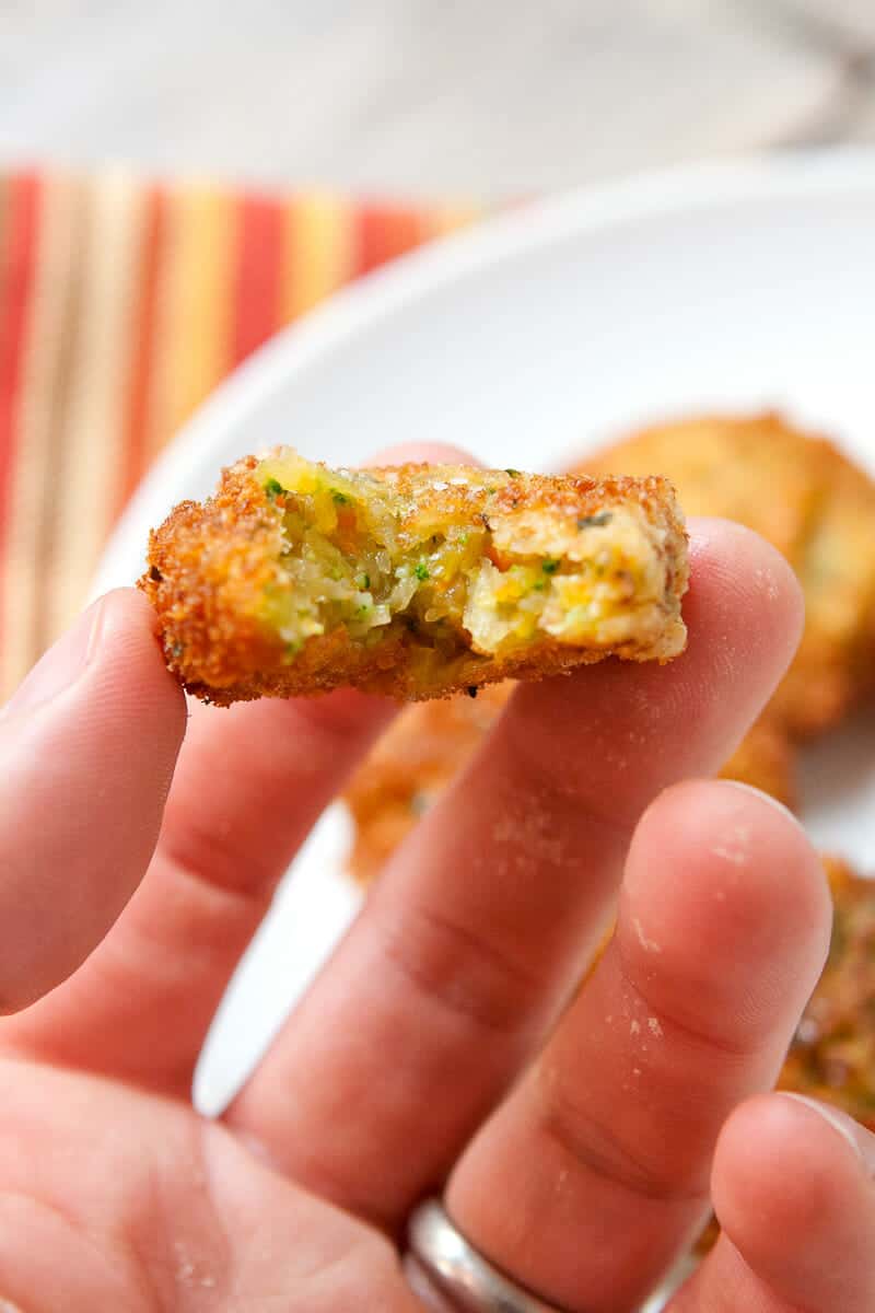 Homemade Veggie Nuggets Homemade Veggie Nuggets with a bite taken.