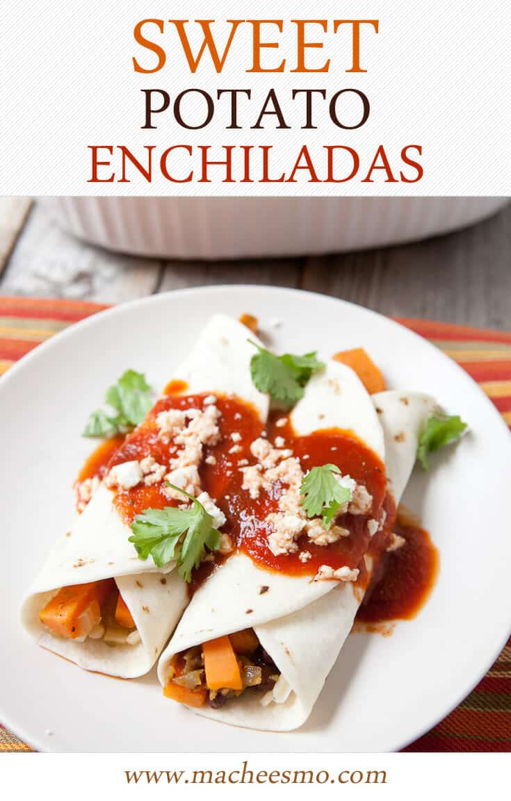 Easy to make sweet potato enchiladas that won't leave you feeling heavy. Great for a weeknight dinner!