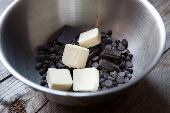 Lots of chocolate in double boiler