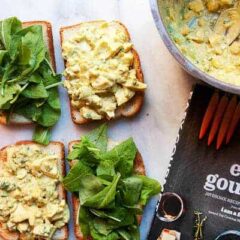 A simple but flavorful egg salad with crunchy veggies and just enough curry spice. From the Easy Gourmet cookbook..