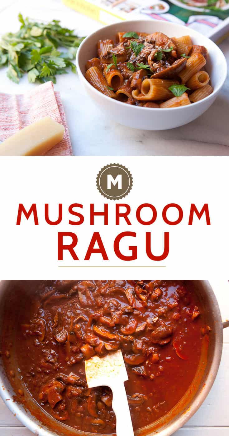 Slow simmered homemade mushroom ragu. The perfect Fall vegetarian main dish. This version is from the new The Kitchn Cookbook via Macheesmo.