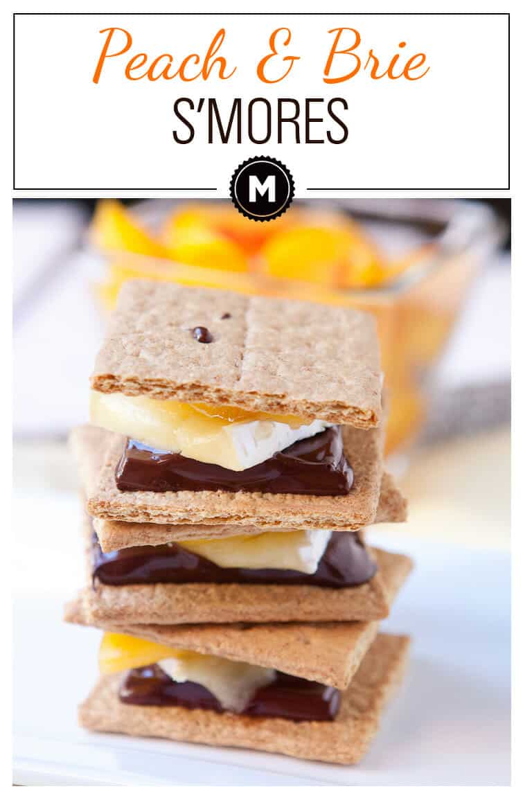 Delicious peach s'mores broiled with brie and melted chocolate. A perfect quick dessert from the Homemade Decadence Cookbook!
