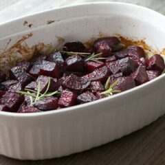 Rosemary roasted beets glazed with honey and balsamic vinegar. The perfect slightly sweet and savory side dish for any meal!