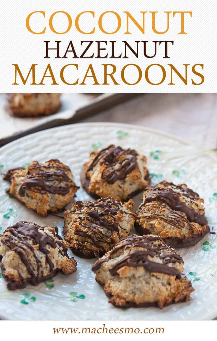 Shredded coconut and ground hazelnuts baked in to Hazelnut Macaroons and covered in chocolate. Damn good little sweet treats!