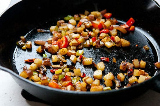 Cooked vegetables for crunch wraps.