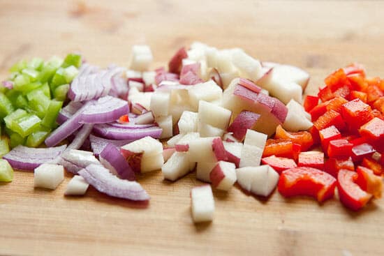 Chopped veggies for crunch wraps.