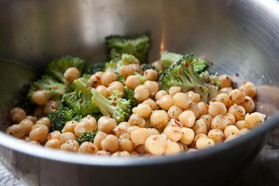 Broccoli and chickpeas.