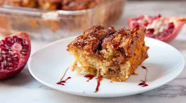 Pomegranate Coffee Cake: What I like to call the Pom Bomb because after the coffee cake bakes you drizzle on a rich pomegranate syrup with seeps into the cake. So wonderful!