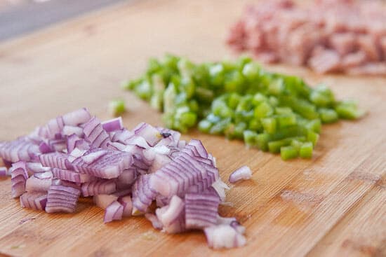 veggies and ham for breakfast sliders.