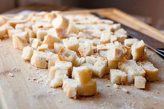 Bread cubed for croutons