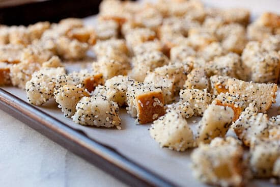 Baking croutons.