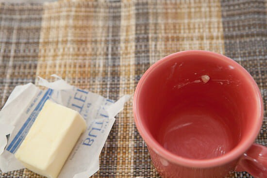 Coffee mug and butter.