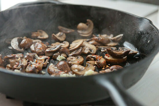 Mushrooms for puff pastry frittata.